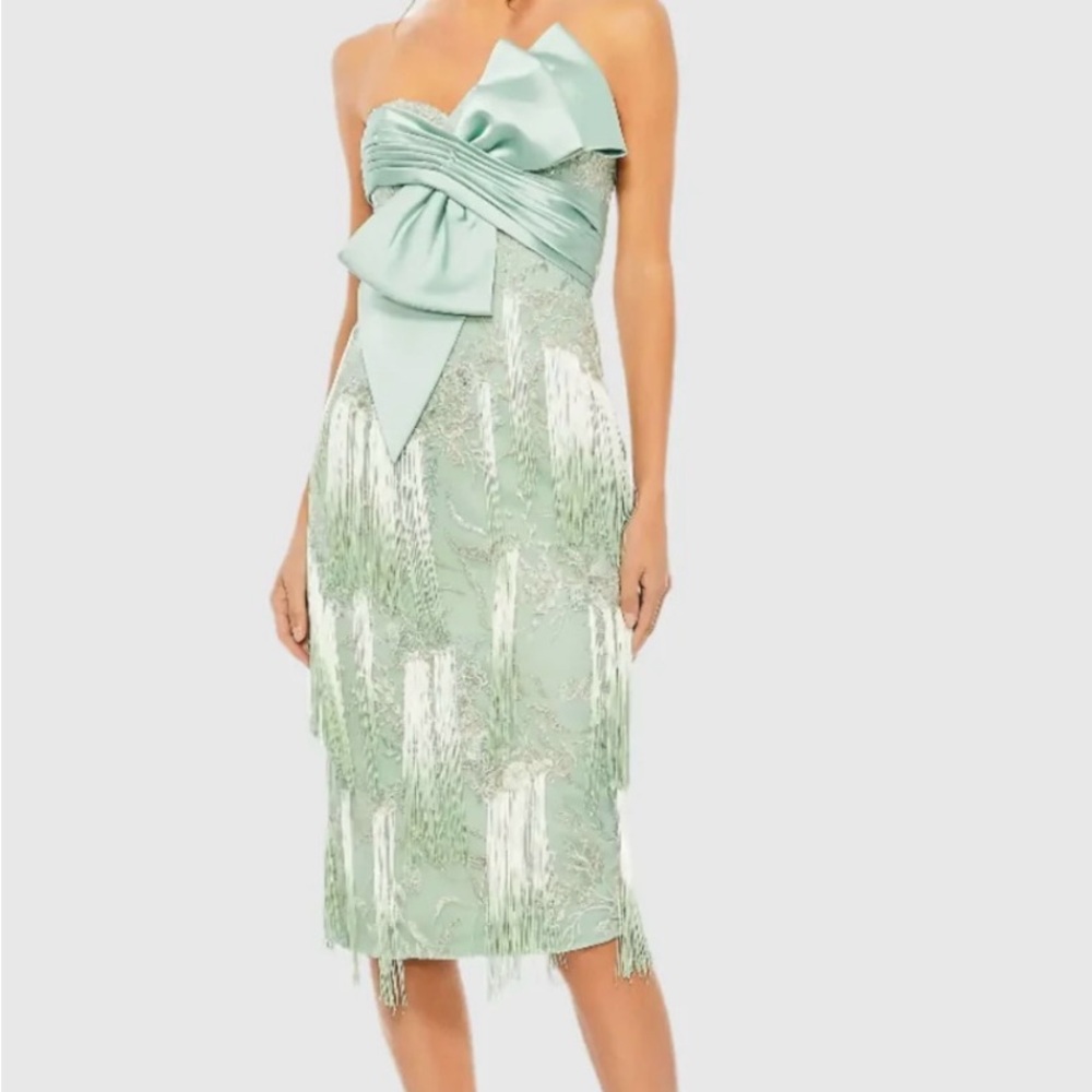 Mac Duggal Sage Ombré Fringe Strapless Dress